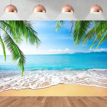 Atogrąžų Paplūdimio Fone Vasaros Luau Palmių Pajūrio Scenos Dekoracija Reklama Rekvizitai Mėlyna Jūra Dangaus Luau Teminius Šalies Photo Booth