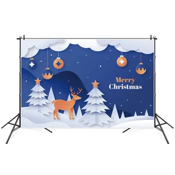 MĖNULIS.QG Fone Linksmų Kalėdų Berniukas Baltas Kalnas Medžio Elnių Šalis Reklama Fone Mėlynos spalvos Snaigės Dangus Kamuolys Photo Booth