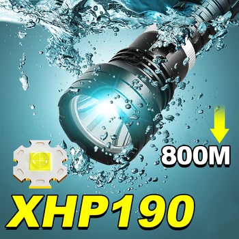Galingiausias XHP190 LED Nardymo Žibintuvėlis Didelės Galios 18650 26650 Įkrovimo Nardymo Fakelas IPX8 Vandeniui Povandeninių Žibintų