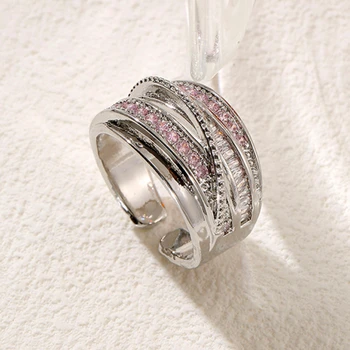 Rožinė Multi-layer Linija Cirkonis Žiedas Retro Asmenybė Moterų Atidaryti Žiedai Tuščiaviduriai Dizaino Rankų Papuošalai Moterų Pierścienie