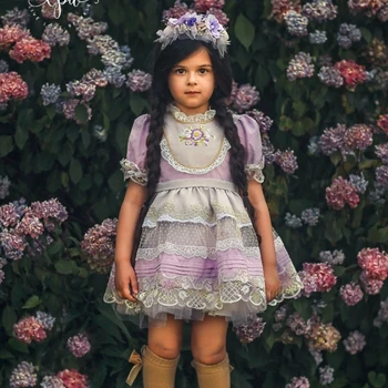Turkija Vitange Gimtadienio Suknelė Vaikams Dovanų Gėlių mergaičių Suknelės Individualų Girl Lolita Dress Vaikai Atostogų EID Suknelė Kūdikių Saldus Nuotrauka 0