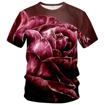 Vyrai 3D Spausdinimo Gėlių, Rožės Grafinis Marškinėliai Harajuku Mados Moteriški Drabužiai, marškinėliai Vasarą Vaikams Laisvalaikio Drabužių Viršūnes Streetwear