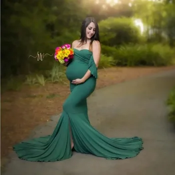 Undinė Motinystės Medvilnės Suknelės Nuotrauką Šaudyti Nėščioms Moterims Seksualus Shoulderless Nėštumo Baby Shower Fotografijos Rekvizitai Drabužiai Nuotrauka 0