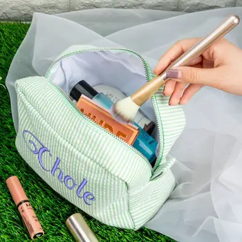 Seersucker Kosmetikos Krepšys makiažas krepšys Moterims Lady Kelionės, tualetinių reikmenų Krepšys Nešiojamų Nešti Maišą Aikštėje Shpe Krepšiai, Nedidelis Saugojimo Krepšys