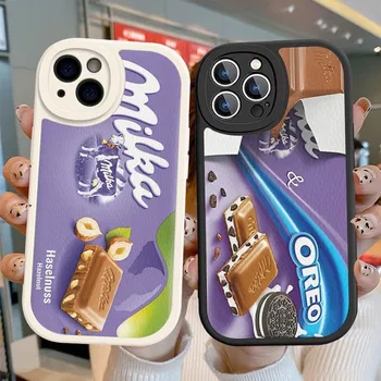 Šokoladas Milka Dėžutės Telefono dėklas Sunku Odinis iPhone 14 13 12 Mini 11 14, Pro Max Xs X Xr 7 8 Plius Fundas Nuotrauka 0