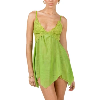 Moterų Pasakų Suknelė Žalia Nėrinių Spageti Dirželis Rankovių Akių Linijos, Mini Suknelė, Helovyno Cosplay Kostiumų Clubwear