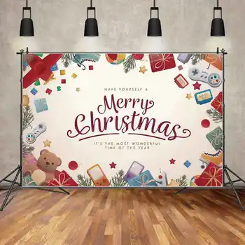 MĖNULIS.QG Fonas Vaikai Linksmų Kalėdų Vakarėlį Reklama Dekoracijos Fone Dovana Meškiukas Lėktuvo Star Žaislas Sienos Photo Booth Nuotrauka 0