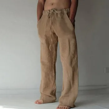 Vyriški Medvilnės, Lino Kelnės Vasaros vientisos Spalvos Kvėpuojantis Lininės Kelnės Atsitiktinis Vyras Elastinga Juosmens Fitneso Kelnės Hip-Hop Streetwear