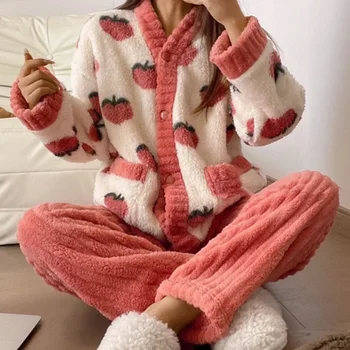Rudenį, Žiemą Kawaii Animacinių Filmų Pajama Komplektai Moterų Pižamos Šiltas Flanelė Loung Sleepwear Mergina Pijama Mujer Naktį Kostiumai Homewear