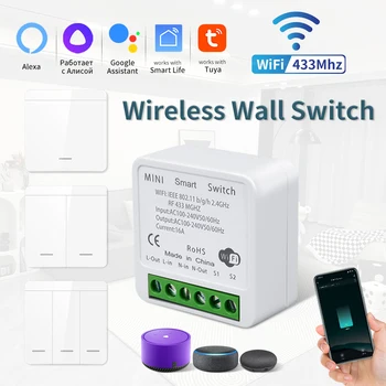 Tuya RF433 Smart Switch Wifi Mini Kasetės Dirba Su Protingas gyvenimas/Alexa, Google Assistant 