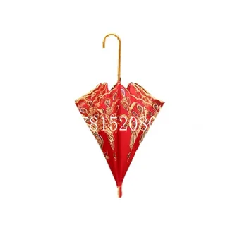 Ilgi prabangus gėlių puikus nešiojamas skėtis mergina vestuvių įranga, nėriniai Kinijos skėtis unikalus moterų mergaitė raudona vestuvių Nuotrauka 0