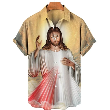 Dievas Jėzus Marija Havajų Marškinėliai Vyrams Nukryžiuotas Religijos 3D Spausdinimo Harajuku Atsitiktinis Trumpas Rankovės Mados Viršų Unisex Drabužiai Nuotrauka 0