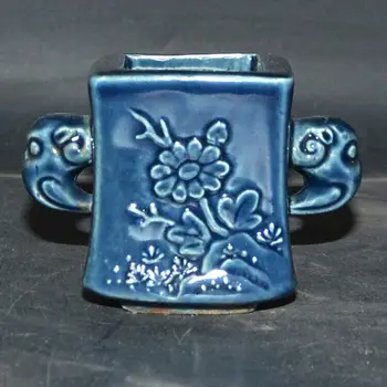 Kinijos Mėlyna Glazūra Porceliano Puodą Ranka Raižyti Lotus Šepetys Plovimo Jar 2.60 colių Nuotrauka 0