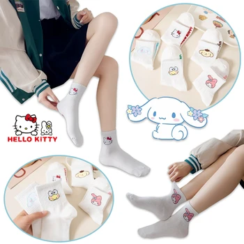 Sanrio Hello Kitty Vidurio blauzdos Kojinės Baltos Anime Kojinės Moterims, Kvėpuojantis Medvilnės Kojinės Cinnamoroll Šimtosios Merginos Laisvalaikio Kojinės Dovanos