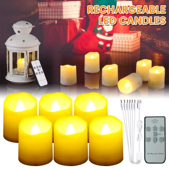 6pcs Įkraunamas LED Žvakių Šviesos Flameless LED Tealight su Nuotolinio Valdymo Mirgėjimas Arbatos Žvakės Laikmatis, Naktiniai staleliai, Lempa Namuose