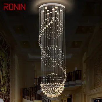 RONIN Šiuolaikinės Kristalų Pakabukas Šviesos diodų (LED) Kūrybos Prabanga Šviestuvo Lempų, skirtų Namų Kambarį Vila Dvipusis Laiptų Dekoras