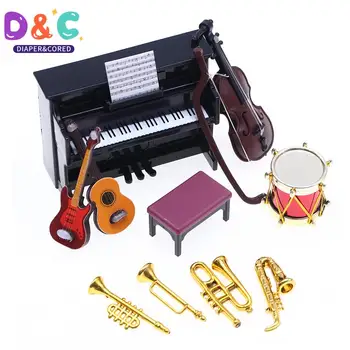 1:12 Miniatiūriniai Lėlių Klasikinės Muzikos Instrumentas Fortepijonas Gitara, Saksofonas Nustatyti Priemonė Lėlės Modelio Gyvenimo Namuose Scenos Dekoras