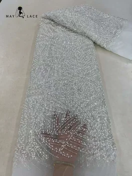 Gali Nėrinių Balta Afrikos Karoliukai Nėrinių Audinio 2023 Aukštos Kokybės Blizgučiai Zawalcowany Nigerija Prancūzijos Tiulio Audinio, Siuvinėjimo Moterų Suknelė