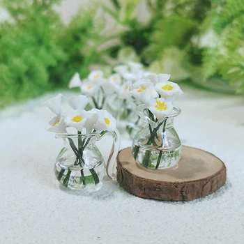 1:12 Miniatiūriniai Lėlių Vaza Morning Glory Stiklo Ąsotis Gėlių kompozicijų Modelis Žaislas 