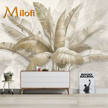 Milofi pritaiko Šiaurės ranka-dažytos bananų lapų tapetai kambarį foną apdailos, sienų, miegamojo Nuotrauka 0