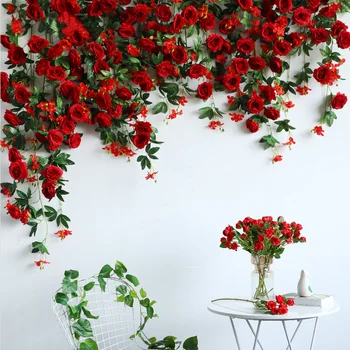 Dirbtinių Gėlių, Rožių Rotango Netikrą Gėlių Plastiko Šilko Imitacija Augalai Vynmedžio Fone, Sienos, Aksesuarai, Namų Dekoro