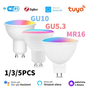 Tuya Zigbee/WIFI, Smart Lemputės GU10/GU5.3/MR16 RGB Pritemdomi LED Lemputė 5W Smart Gyvenimo Akiratyje Valdyti Per Alexa 