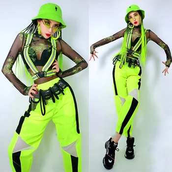Moderniojo Džiazo Šokio Kostiumas Moterims, Žalia Hip-Hop Drabužius Perspektyvos Bodysuit Seksualus Gogo Šokių Drag Queen Etape Apranga DNV15925