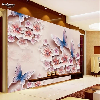 beibehang tapetai Paramos freskomis, TV foną, romantiškas drugelis orchidėjų žiedų 3D didelės sienos tapetai, freskos Šiuolaikinė tapyba
