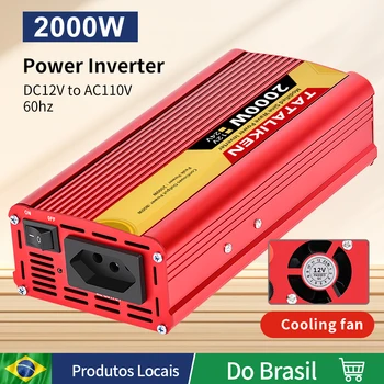 2000W Car Power Inverter 12V DC 110V/220V 60HZAC Keitiklis su USB Dual Greitai Automobilinis Įkroviklis Adapteris(Raudona)