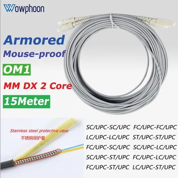 15Meter OM1 Šarvuotos optinio pluošto patchcord SC FC LC ST 62.5/125um Multimode 2 core dvipusis ratproof pluošto optiniai patch cord laidas