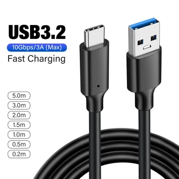 USB3.2 10Gbps Laidas USB A Tipo į USB C 3.2 Gen2 Laidas Duomenų Perdavimo USB C SSD Kietųjų Diskų Kabelis 3A 60W QC 3.0 Greito Įkrovimo 2m 3m