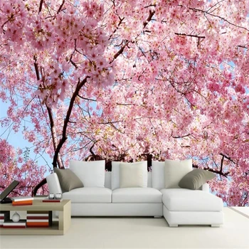 beibehang užsakymą Pink cherry tree TV Fono Foto tapetų Vonios kambarys Tapetai Kambarį Dekoro freskos 3D sienų Tapyba