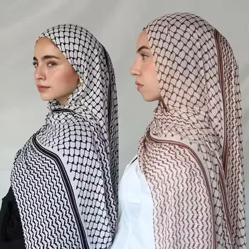 2024 Karšto Pardavimo Keffiyeh Spausdinti Musulmonų Ponios Hijab Keffiyeh Palestinoje Aukštos Kokybės Šalikas Hijab Musulmonų Moterų Skara 185*70cm Nuotrauka 0
