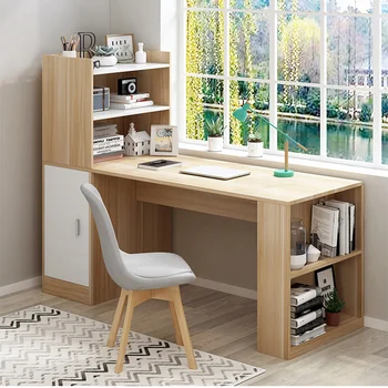 Šiuolaikiniai mediniai baldai, kampas, stalas, namų biuro stalas su spinta balta kompiuterio stalas