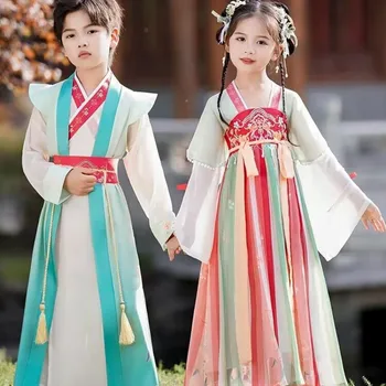 Unisex Naujas 2023 Kinijos Tradicinės Hanfu Sijonas Berniukų, Mergaičių Kostiumai Vaikams Senovės Cosplay Suknelės, Drabužių Rinkinius, Kurie Vados Vaikai