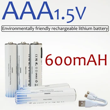 AAA 1,5 V 600mAh Tipas-C Įkraunama Baterija Tinka LED Šviesos Žaislas MP3