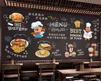 beibehang Užsakymą šilkiniai šiuolaikinės mados 3d tapetai ranka-dažytos greito maisto restoranas fone de papel parede tėtis peint