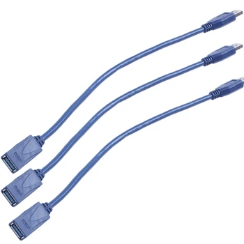 3X Blue USB 3.0 Vyrų Vyrų F/M A Tipo Jungtis ilgiklis 30Cm