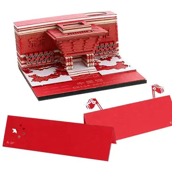 Raudonas Pastato trimatis Popieriaus Drožyba Mygtukai Pritaikyti Vertus 3D Dovanų Popieriaus Pastaba Su Lipnių Kūrybos Drožyba Popieriaus Skiautė