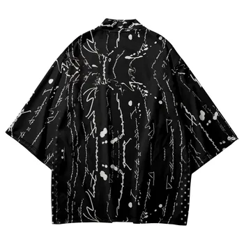 Mados Streetwear Spausdinti Haori Vyrų, Moterų Megztinis Paplūdimio Yukata Azijos Drabužių Japonijos Cosplay Juodas Kimono Plius Dydis