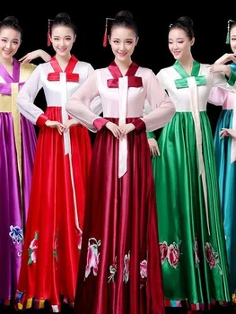 Naujas Korėjiečių Tradicinių Drabužių Moterims Suknelė Folk Scenos Spektaklis Šokio Kostiumų Moterų Spalvotų Elegantiškas Hanbok Suknelė