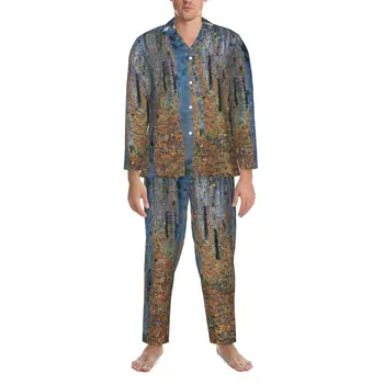 Pižama Vyrų Gustav Klimt Meno Miego Sleepwear Buko Medis Miško Dviejų Dalių Derliaus Pajama Komplektai Ilgomis Rankovėmis Negabaritinių Namų Kostiumas