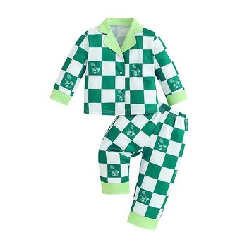 Vaikams Baby Girl Berniukas Satino Pižama Set Mygtuką Miego Marškinėliai Viršuje Ilgas Kelnes Nuosėdos Sleepwear Loungewear Drabužiai Nuotrauka 0