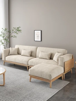 Šiaurės medžio masyvo audinio sofos mažame bute trys-asmuo, nuimamas ir plaunamas kambarį kremas stiliaus Japonų pelenų sofa