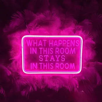 Kas Atsitinka, Šiame Kambaryje Lieka Šiame Kambaryje Neoninis Ženklas Išdrožti Užsakymą Asmens LED Žibintai, Miegamojo Apdailos Žaidėjus Apšvietimas Nuotrauka 1