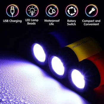 LED Mini Keychain PocketTorch Šviesos USB Įkrovimo Vandeniui Lauko Avarinė Šviesos Lempa, Pėsčiųjų, Kempingas Nešiojamų Apšvietimas Nuotrauka 1