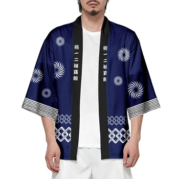 Vasara Samurai Tradicinių Blue Print Kimono Japonų Anime Drabužius Cardigan Cosplay Vyrai Moterys Yukata Marškinėliai Palaidinė Nuotrauka 1
