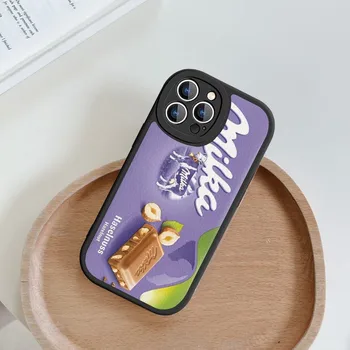 Šokoladas Milka Dėžutės Telefono dėklas Sunku Odinis iPhone 14 13 12 Mini 11 14, Pro Max Xs X Xr 7 8 Plius Fundas Nuotrauka 1