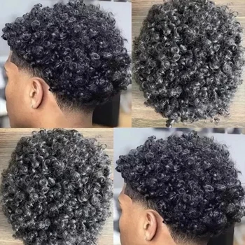 15MM Garbanotas Mens Perukas Patvarus Plonos Odos Toupee Afrikos Amerikos Žmogaus Plaukų Microskin Visą Poli PU Afro Banga Kapiliarų Protezas Nuotrauka 1