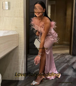 Lovestory Undinė Pusėje Ritininės Prom Dresses Stebėjimo Kristalai, Plunksnos Saudo Arabijoje Moterims Dėvėti Šalies Vakarą Pusėje Ritininės Vestidos De Nuotrauka 1